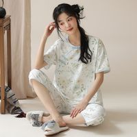 Summer women's short-sleeved pajama set, new Chinese-style thin home wear, can be worn over capri pants in summer thumbnail 6