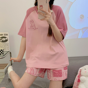 夏天薄款 夏季 卡通女士棉家居服韩版 短袖 可爱甜美可外穿 睡衣套装
