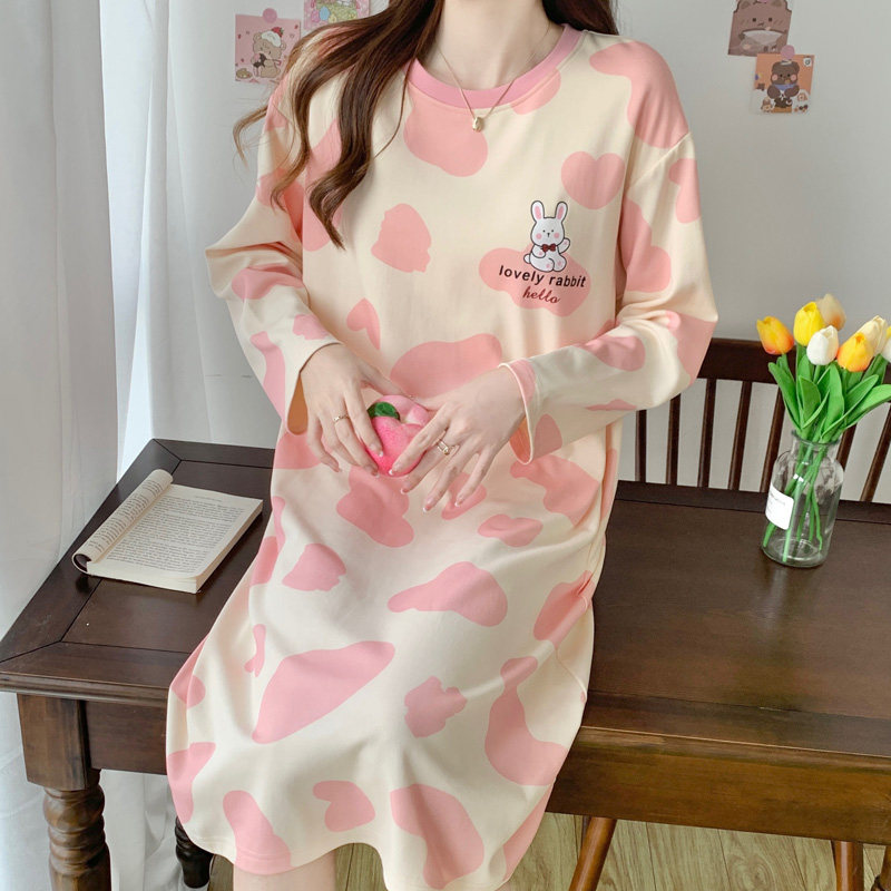 睡衣女春秋长袖夏睡裙家居服中款