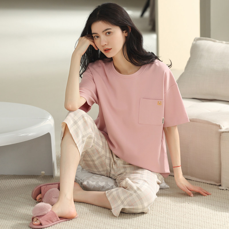 夏女士纯棉套装短袖七分裤家居服
