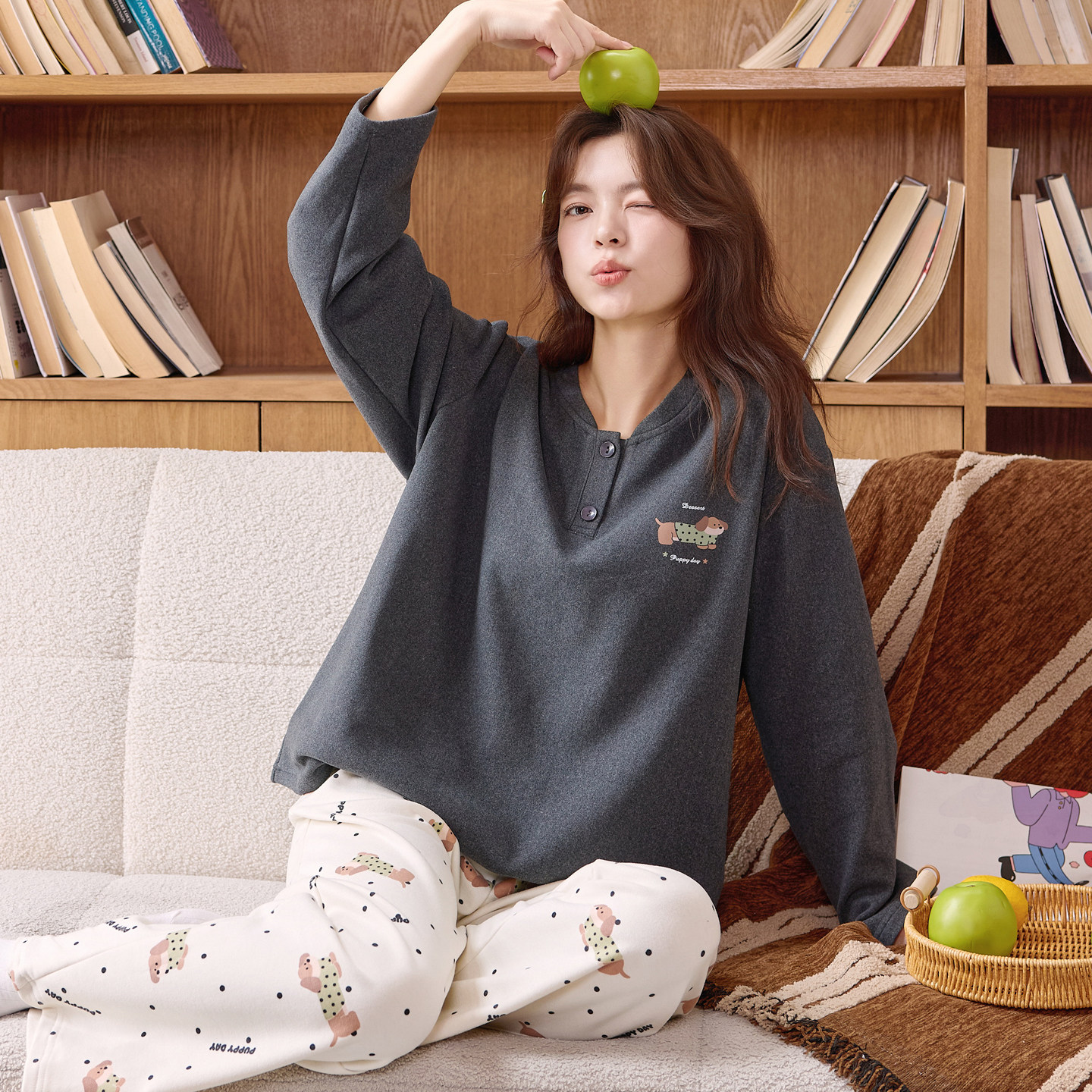 春秋冬季女款羊绒长袖保暖家居服