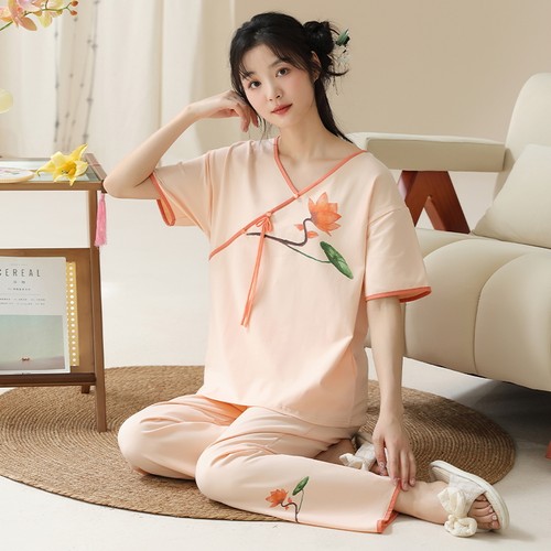 女夏天薄款短袖睡衣套装