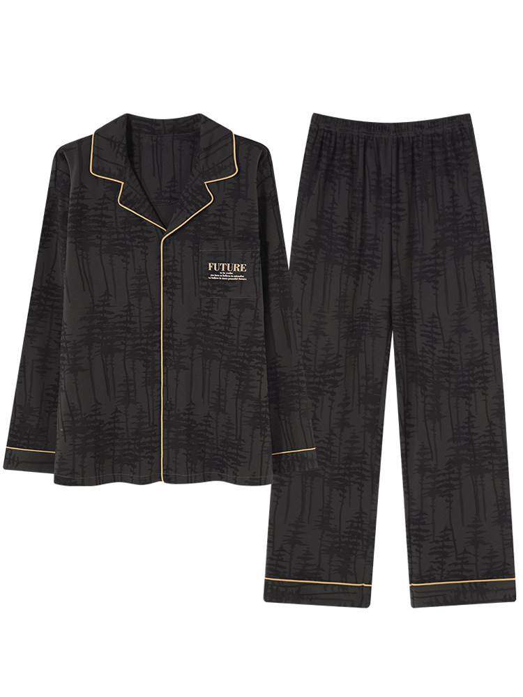 PAJAMAS MENS COTTON SPRING AND AUTUMN PLUS SIZE LOOSE CASUAL LONG SLEEVE SUIT CARDIGAN CAN BE WORN OVER SUMMER AND WINTER LOUNGEWEAR