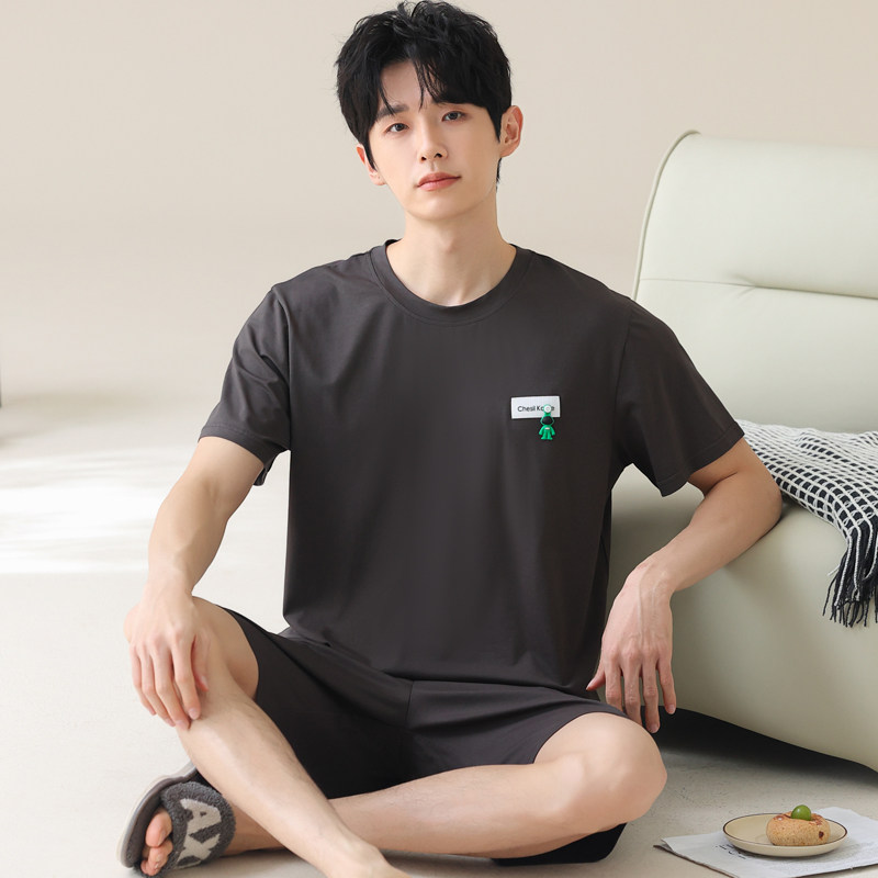 男士夏季睡衣套装莫代尔冰丝短袖大码家居服青少年运动学生可外穿