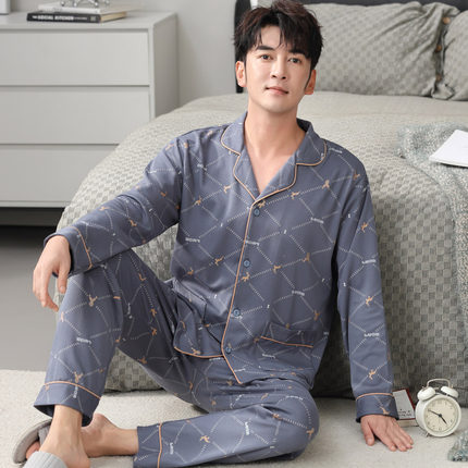 运动春秋冬夏季家居服大码可外穿薄款青少年睡衣套装男士长袖开衫