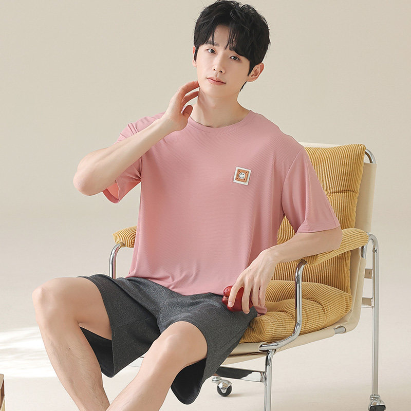 夏季男士冰丝睡衣套装短袖大码夏天薄款宽松家居服青少年韩版学生