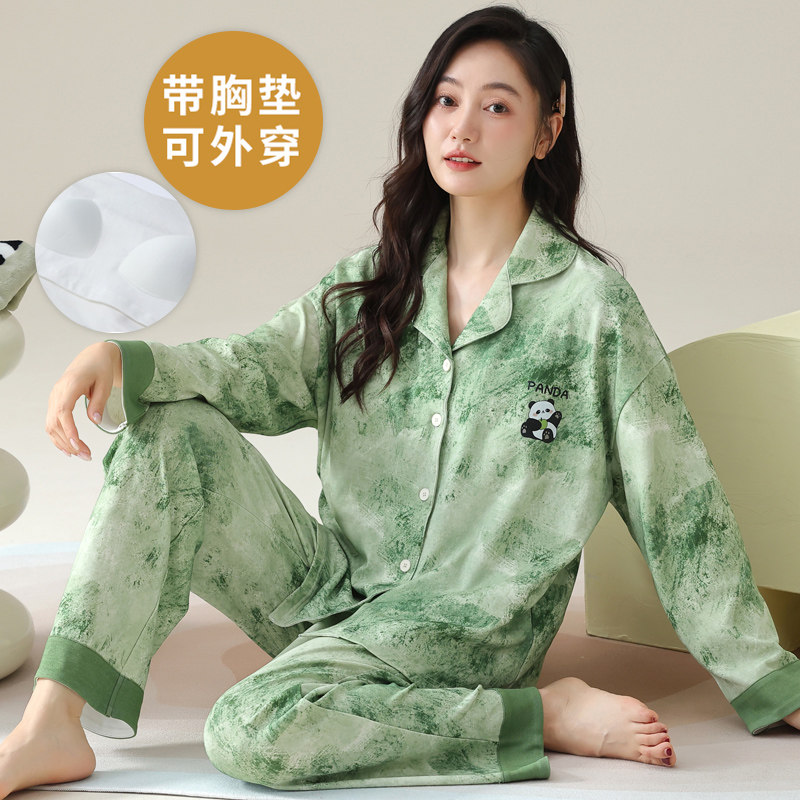 春秋季自带胸垫一体开衫国风卡通长袖睡衣套装女夏冬天家居服大码,女士内衣/男士内衣/家居服,睡衣/家居服套装,淘宝优惠券,粉丝福利购,淘宝优惠卷