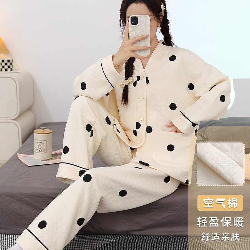 春秋冬季女士睡衣夹层开衫家居服