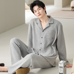 秋冬季加绒加厚开衫长袖睡衣套装羊毛蚕丝德绒男士家居服保暖运动