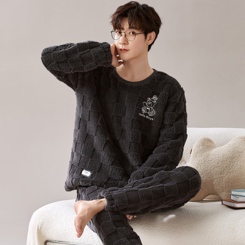 秋冬季长袖睡衣套装男法兰绒家居服春天保暖可外穿珊瑚绒加绒加厚,女士内衣/男士内衣/家居服,睡衣/家居服套装,淘宝优惠券,粉丝福利购,淘宝优惠卷