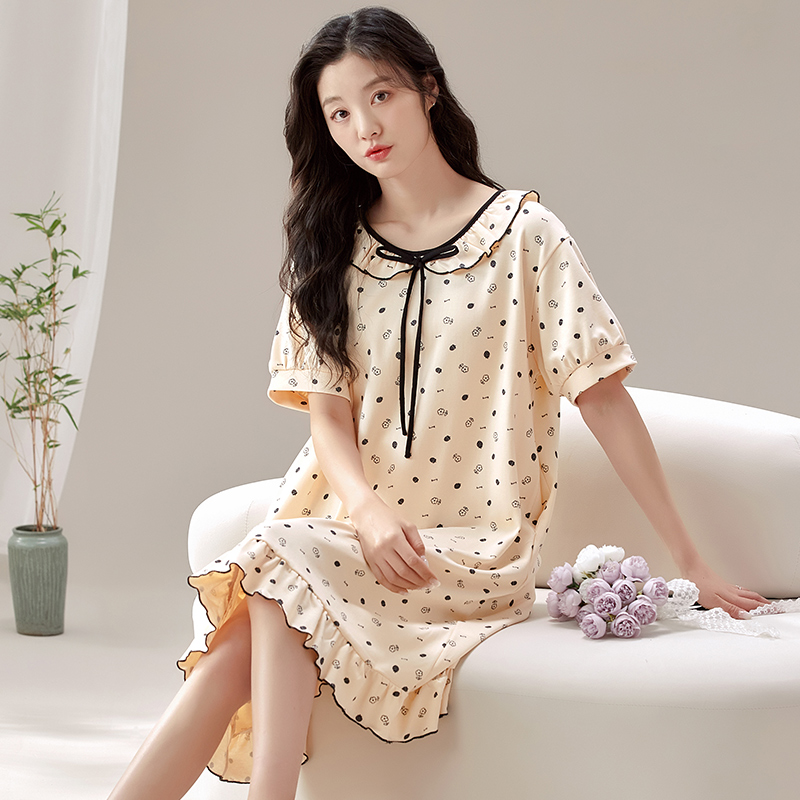 夏季女士短袖睡裙纯棉薄款中长款公主风家居服大码夏天可外穿韩版
