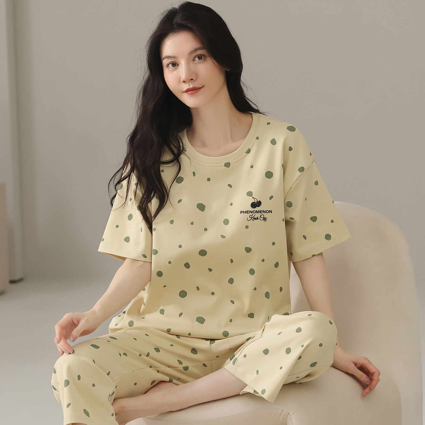 夏女士纯棉套装短袖七分裤家居服