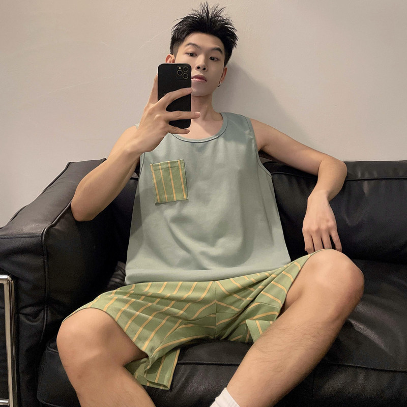 睡衣套装男士夏季薄款背心无袖
