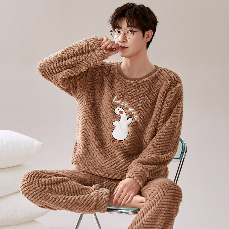 秋冬季男士保暖睡衣套装法兰绒家居服加绒加厚青少年珊瑚绒可外穿,女士内衣/男士内衣/家居服,睡衣/家居服套装,淘宝优惠券,粉丝福利购,淘宝优惠卷