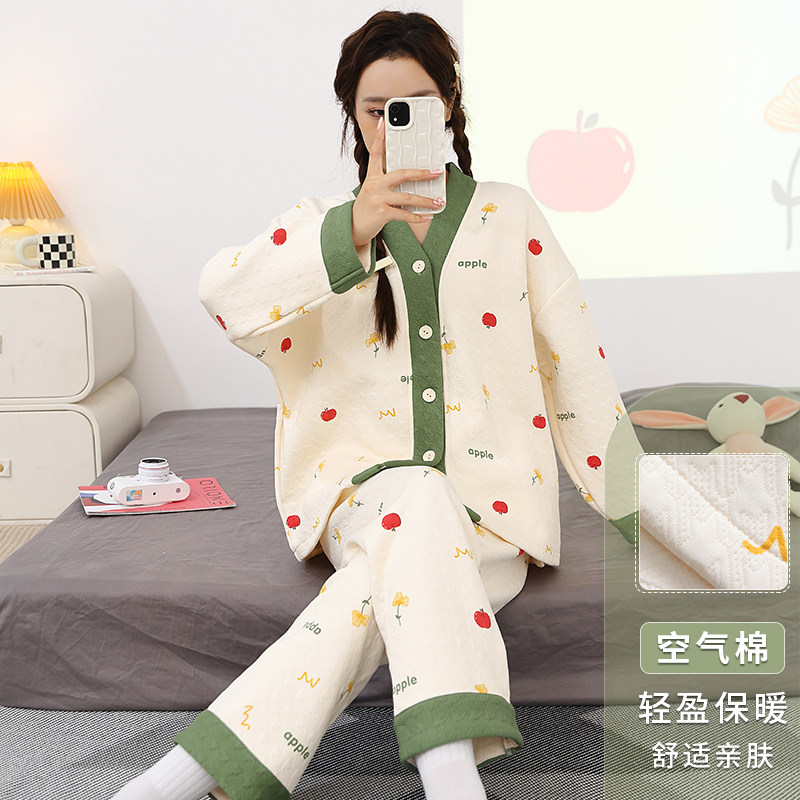 春秋冬季女士睡衣夹层开衫家居服