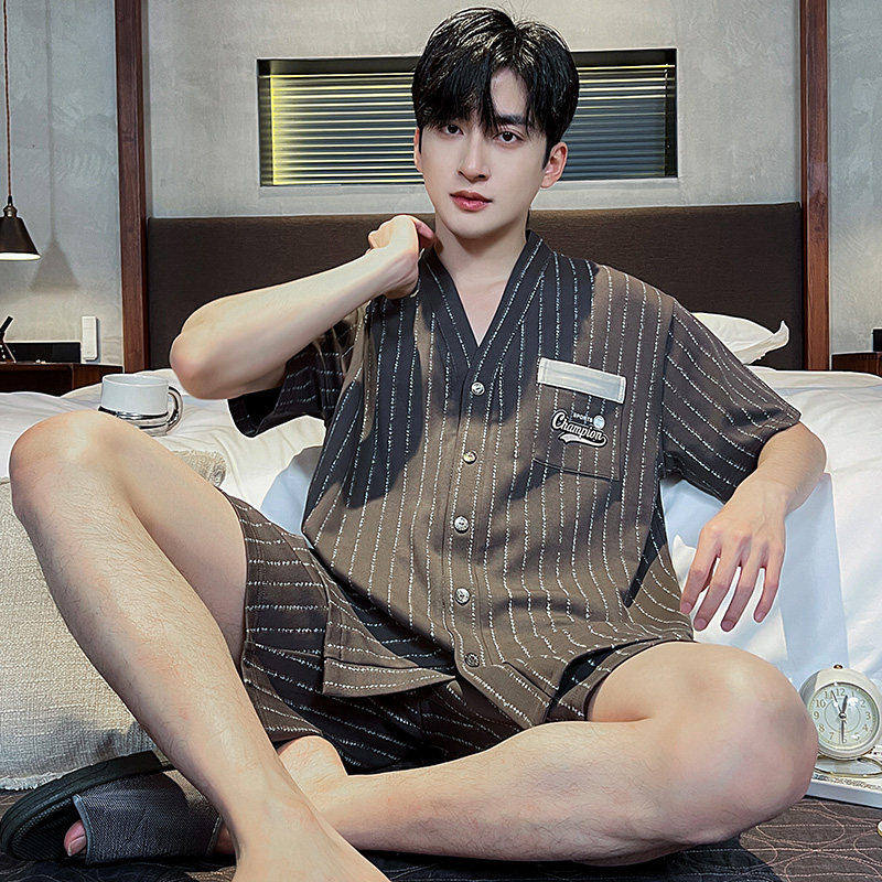 夏季男士短袖家居服套装开衫和服