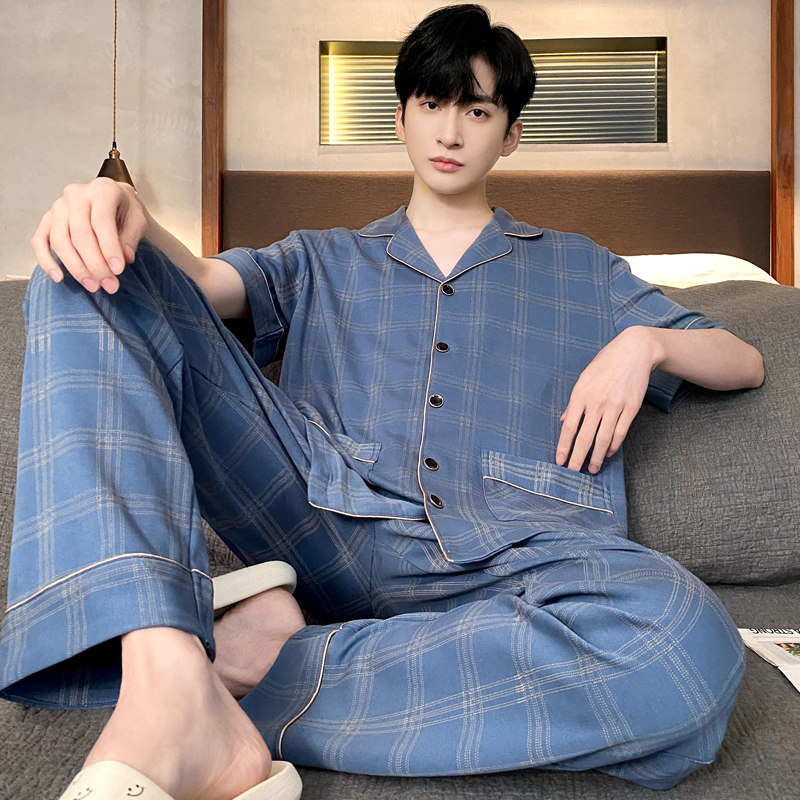 春秋夏季男士睡衣短袖开衫家居服