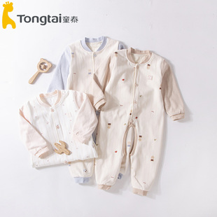 童泰春秋冬加里开档哈衣5月-2岁男女宝宝外出纯棉双层连体衣3587