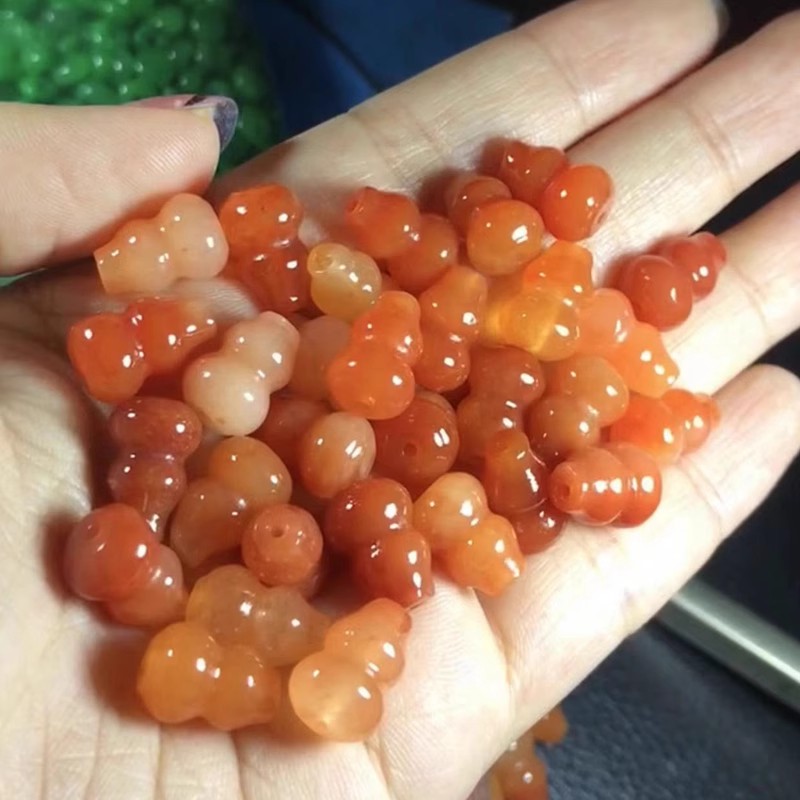 新疆金丝玉红色葫芦散珠 葫芦男女士手串 手链 项链 配饰配件