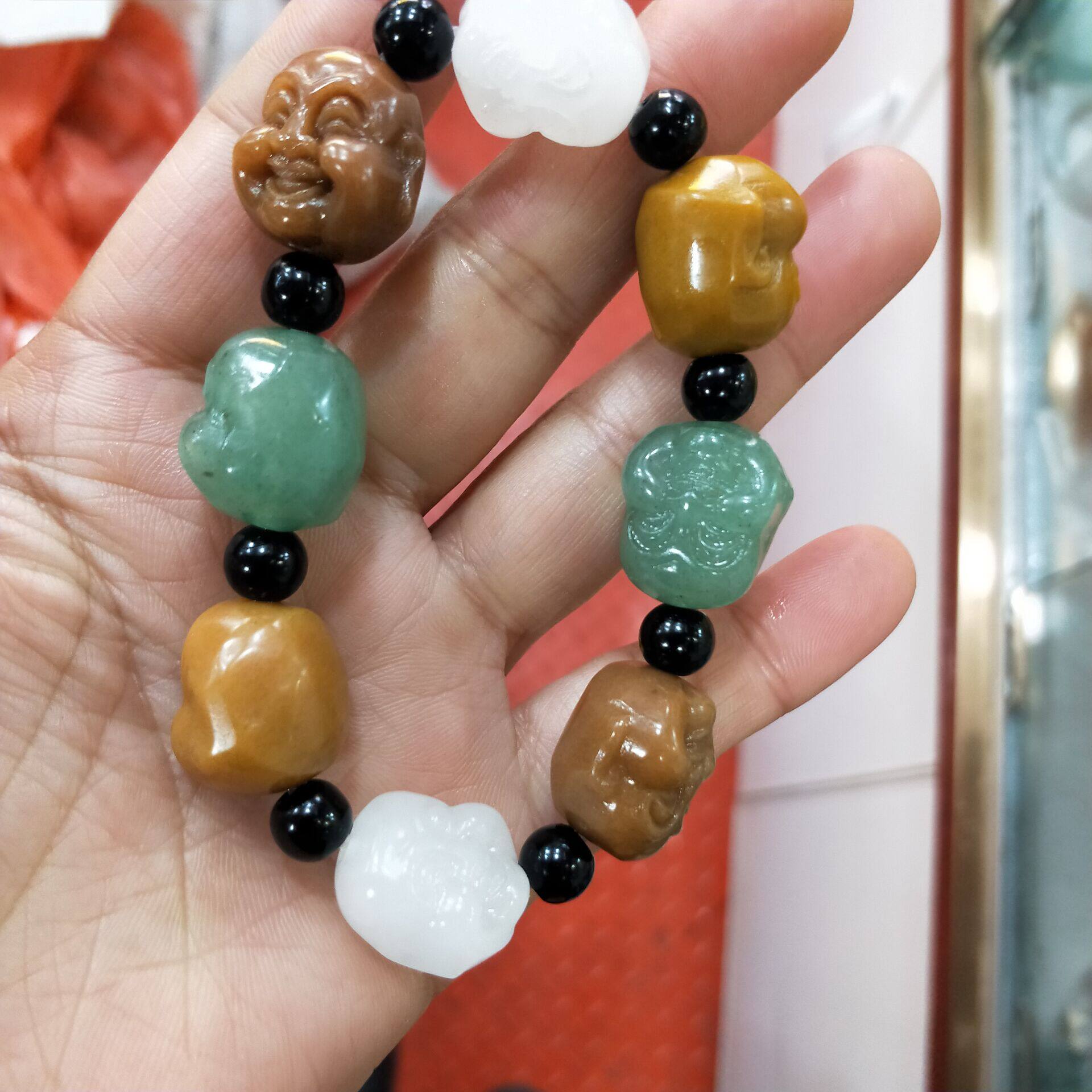 天然新疆金丝玉东陵玉翡翠色佛头男女情侣款时尚百搭手链手串包邮