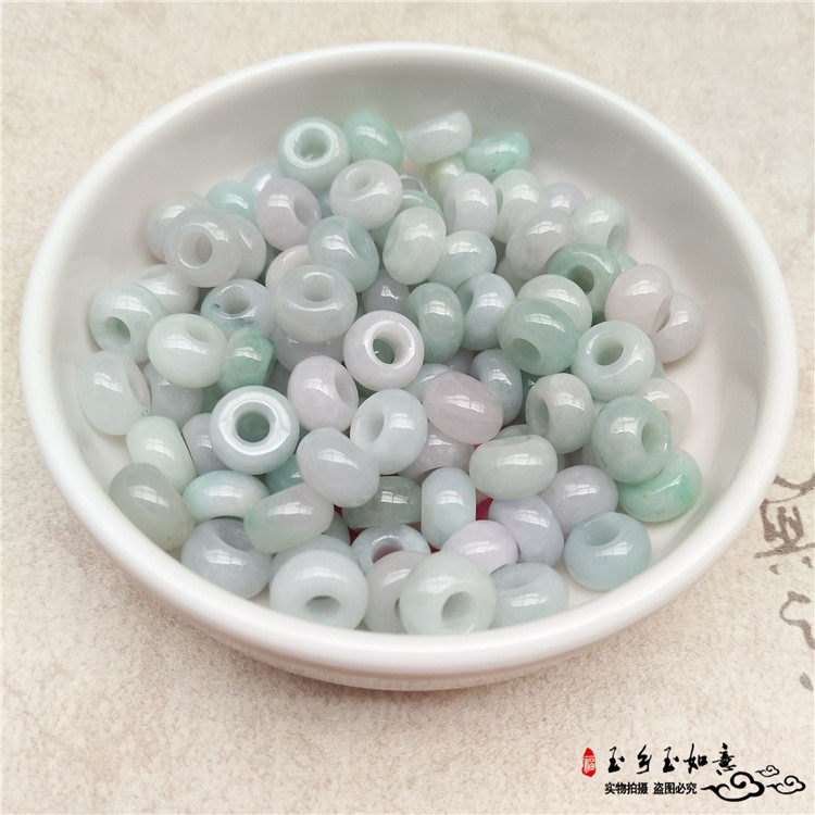 缅甸 A货翡翠8-10MM冰糯种浅绿白大算盘珠 散珠diy手工材料 - 实物图