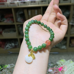 天然和田玉碧玉加白玉锁手串女款单圈手链玉石珠子手饰送女友礼物