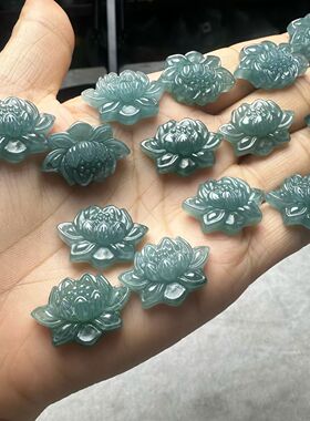 玉阅珠宝天然翡翠蓝水荷花吊坠
