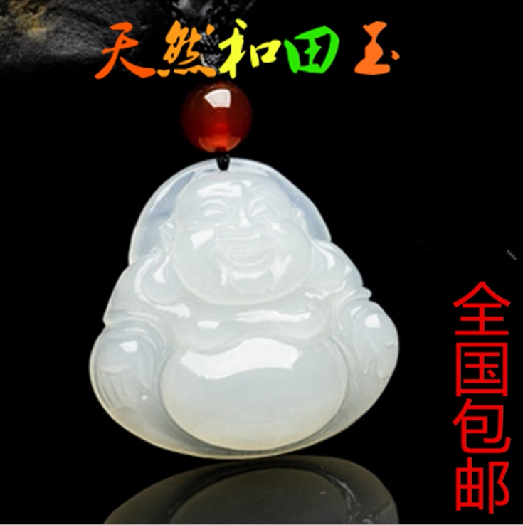 和田玉白玉玉佛玉石吊坠挂件项链女款手工双面雕 配国检证书简约