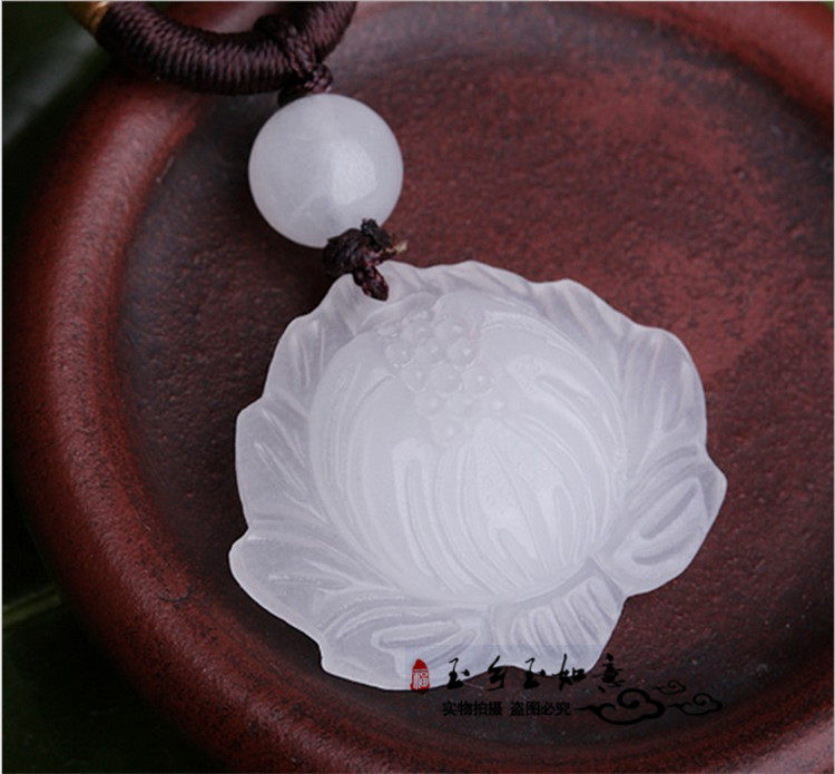 正品和田玉新疆白玉莲花吊坠花开富贵雪莲花玉坠男女款玉石吊坠