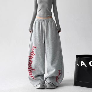 高腰显瘦直筒阔腿运动卫裤 美式 新款 女2025春季 复古字母印花休闲裤