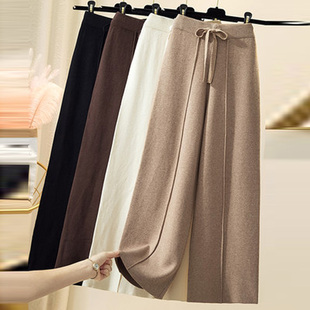女春九分直筒坠感拖地长裤 折扣店专柜撤柜女装 针织阔腿裤