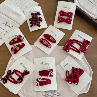 红色系新年儿童丝绒蝴蝶结精致碎发边夹可爱女宝高级质感宝宝发夹