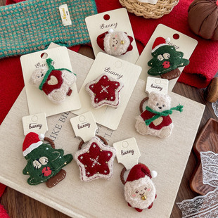 圣诞系列儿童卡通可爱小熊星星圣诞树圣诞老人毛绒发圈皮筋边夹新