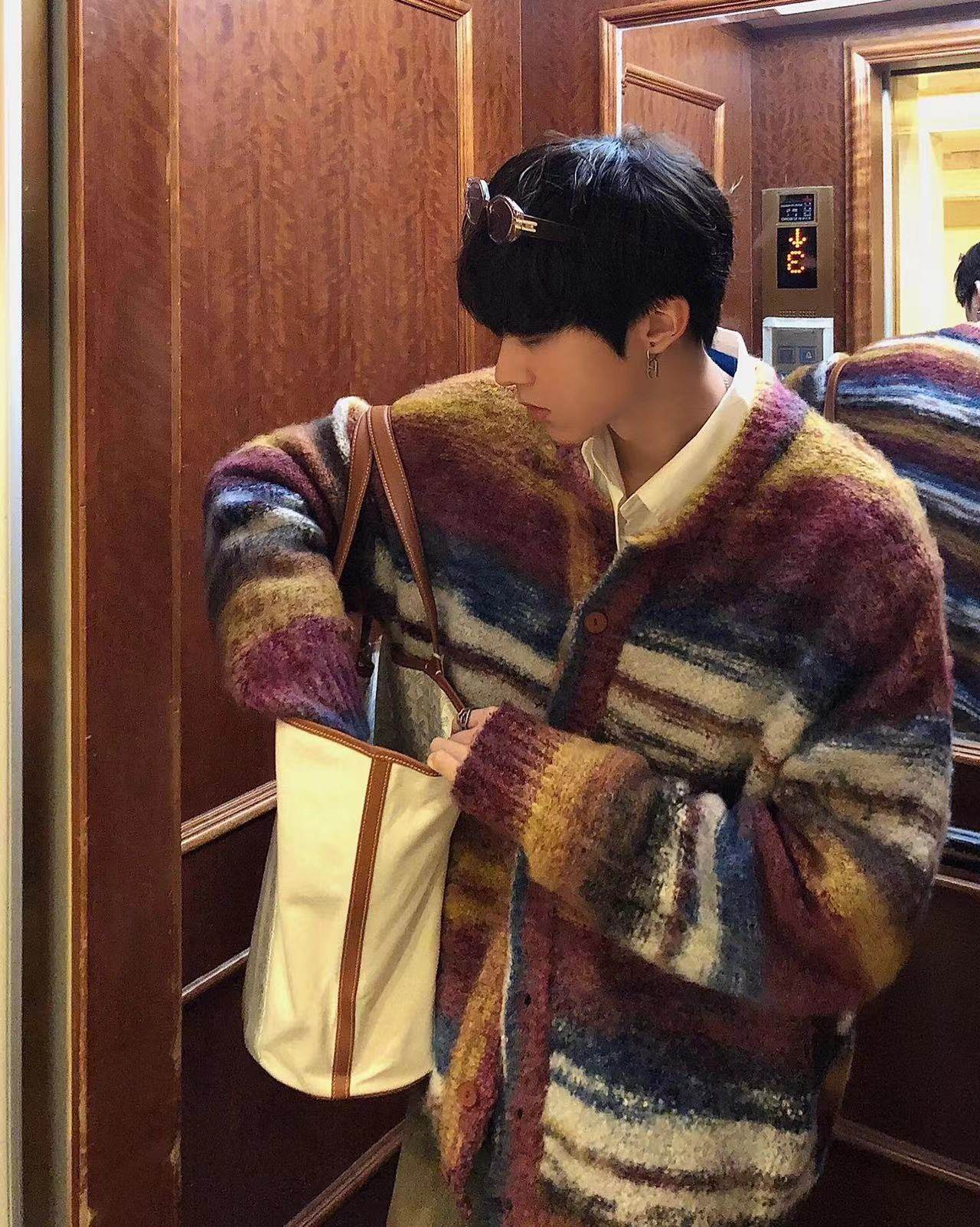 美式复古渐变彩色条纹开衫毛衣男宽松高级感慵懒风情侣针织衫外套,男装,针织衫/毛衣,淘宝优惠券,粉丝福利购,淘宝优惠卷