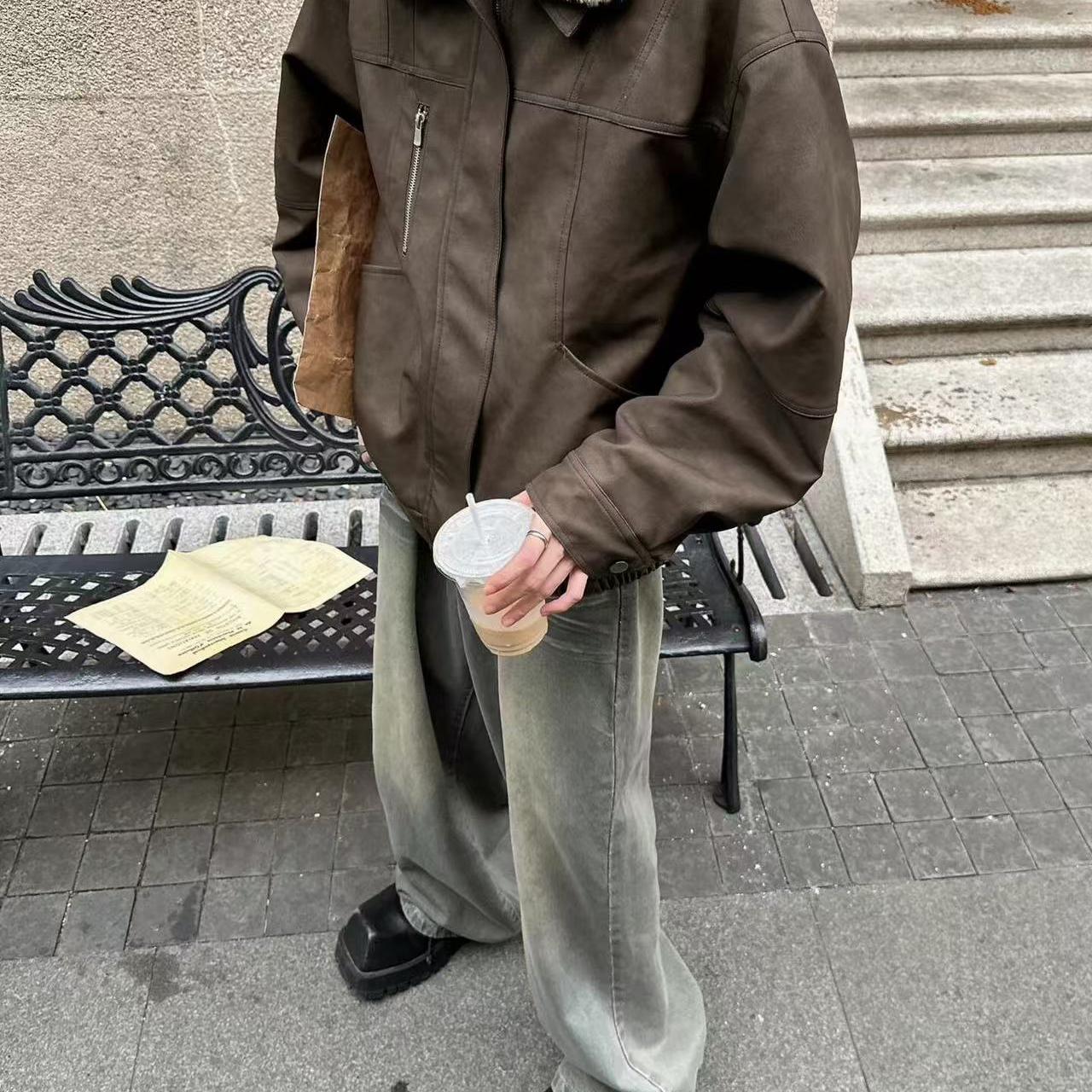 男款高级感pu皮加厚羊羔毛外套
