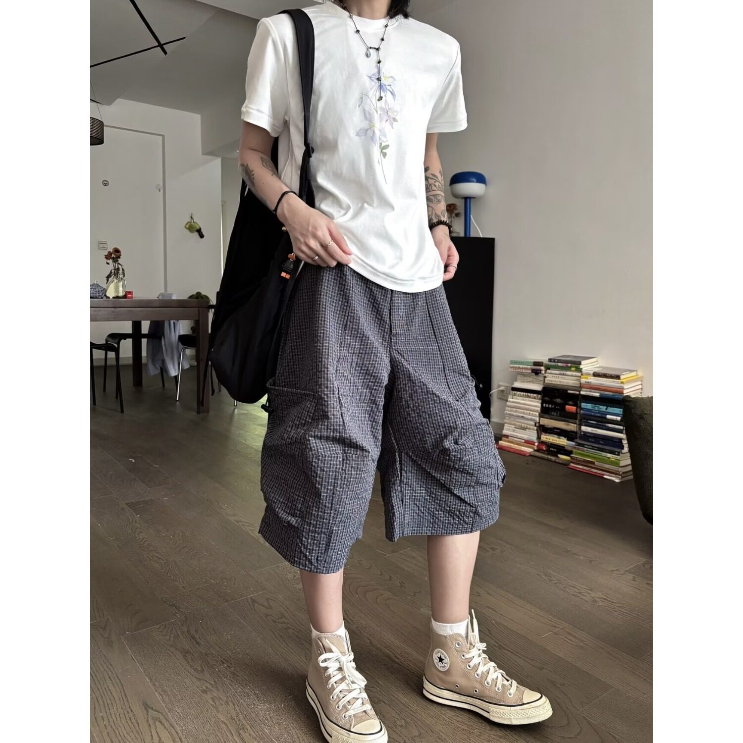 美式复古工装七分裤男女