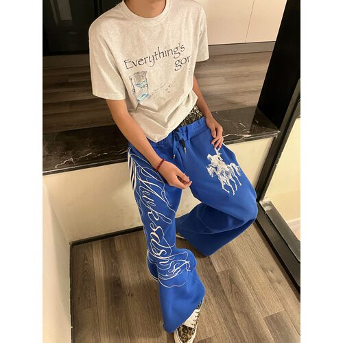g重磅A字豹纹双腰黑色卫裤阔腿裤