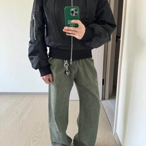 美式复古水洗做旧泛白伐木裤