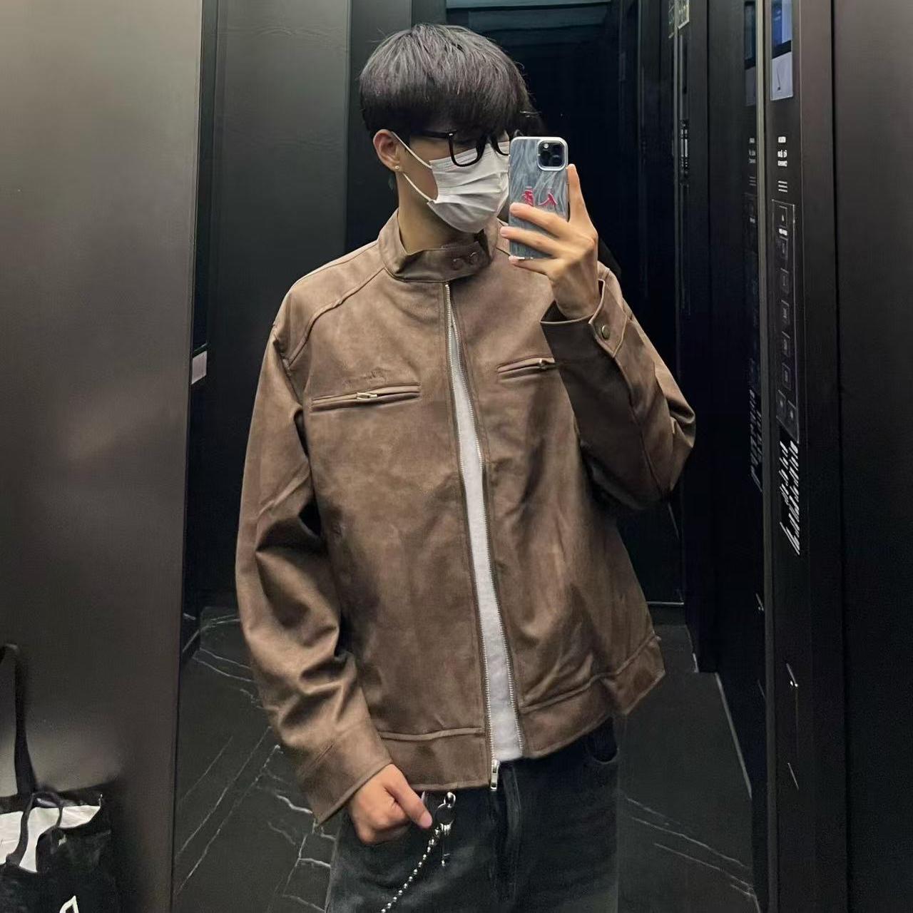 美式复古立领短款夹克