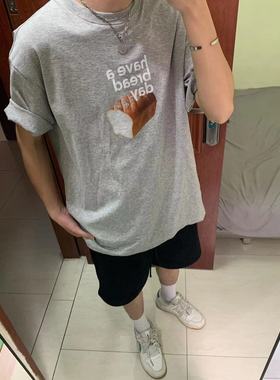 面包日bread day男女情侣款食物印花短袖T恤纯棉宽松潮休闲半袖TE