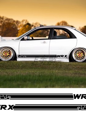 适用于斯巴鲁WRX Sti S4汽车运动条纹贴 改装车身侧裙拉花防水贴