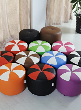 穿鞋沙发凳子换鞋凳圆田园皮凳脚踏圆凳居家坐墩矮凳搁脚凳小皮凳