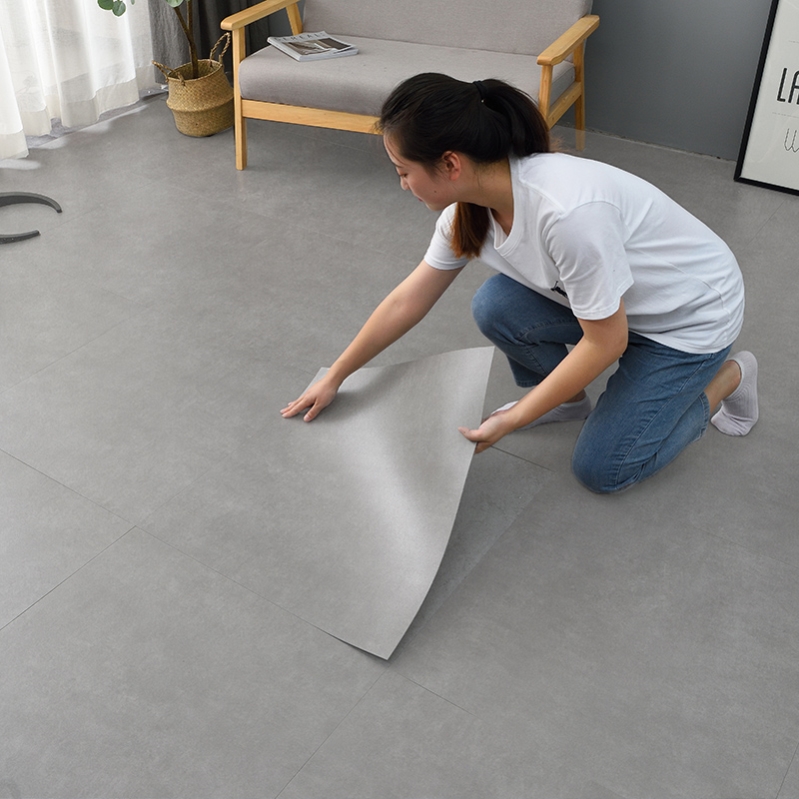 pvc塑胶地板贴自粘奶油风仿瓷砖地胶家用纯色地面翻新改造地贴纸