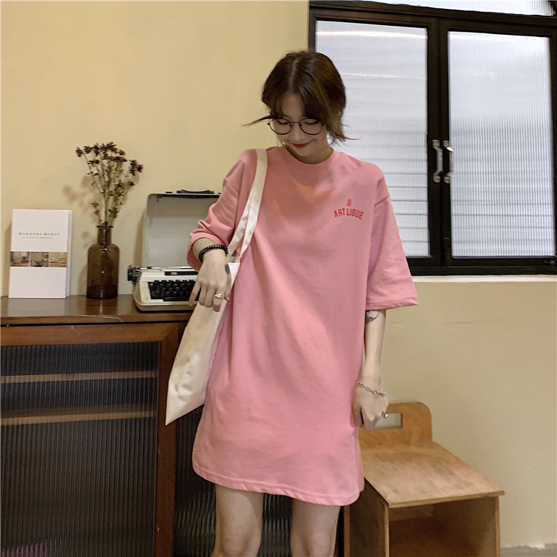 Real Korean loose letter medium length short sleeve T-shirt