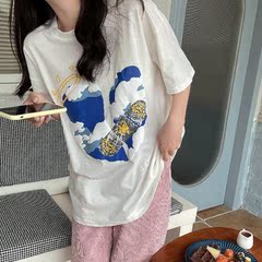 實拍 短袖t恤女中長款發泡印花