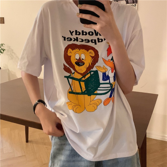 Korean new cartoon printing loose Casual Short Sleeve T-Shirt