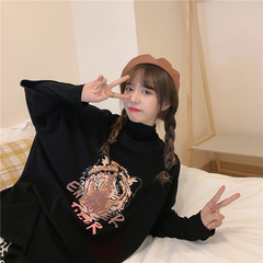 實拍短袖恤女寬鬆老虎印花中長款半袖上衣