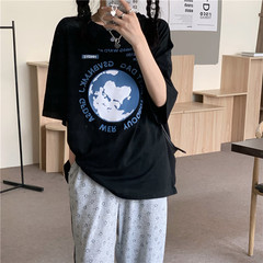 實拍韓版新款地球印花寬鬆短袖恤女