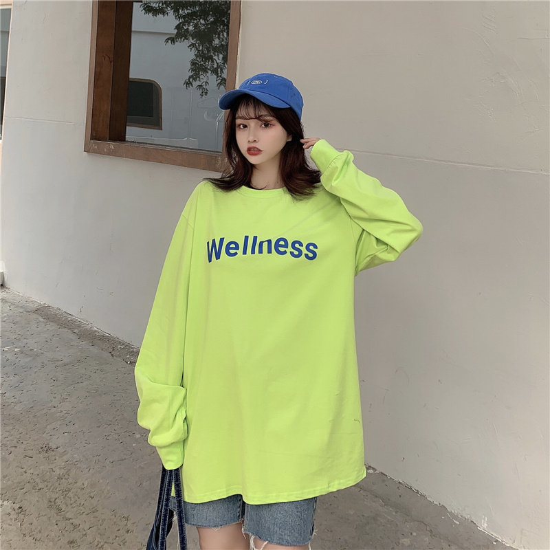 Real shot of spring Korean new loose letter long sleeve T-shirt