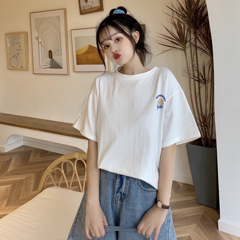 實拍鹽系恤女寬鬆韓版慵懶風超火短袖上衣